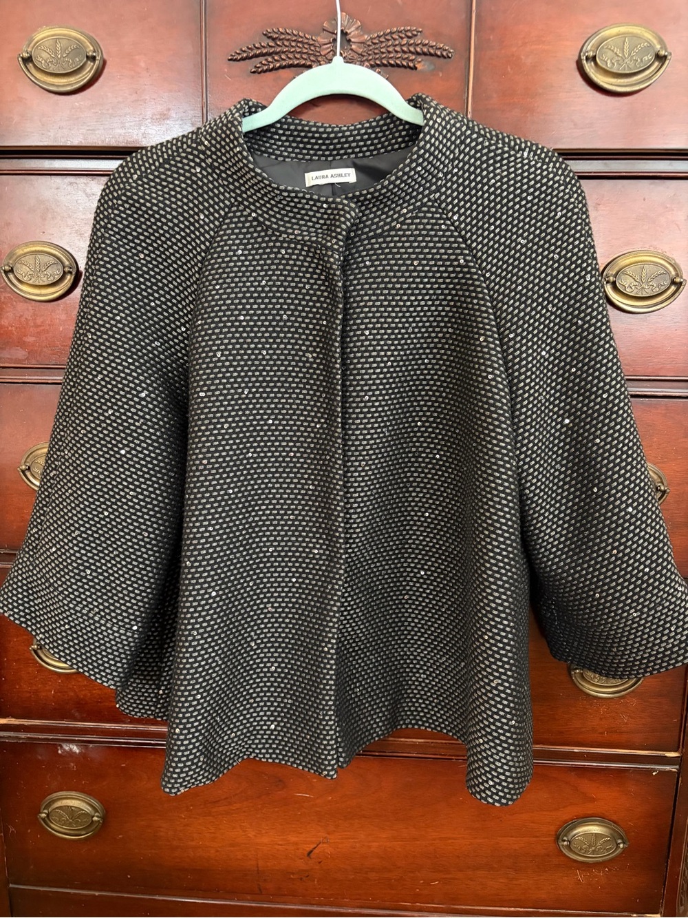 Vintage Laura Ashley Sparkly Black & Silver Textured Swing Jacket